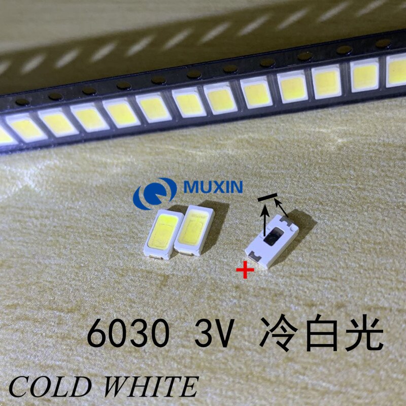 200pcs /Lot SMD LED 6030 3V 1W Cold White For TV Backlight LED Beads