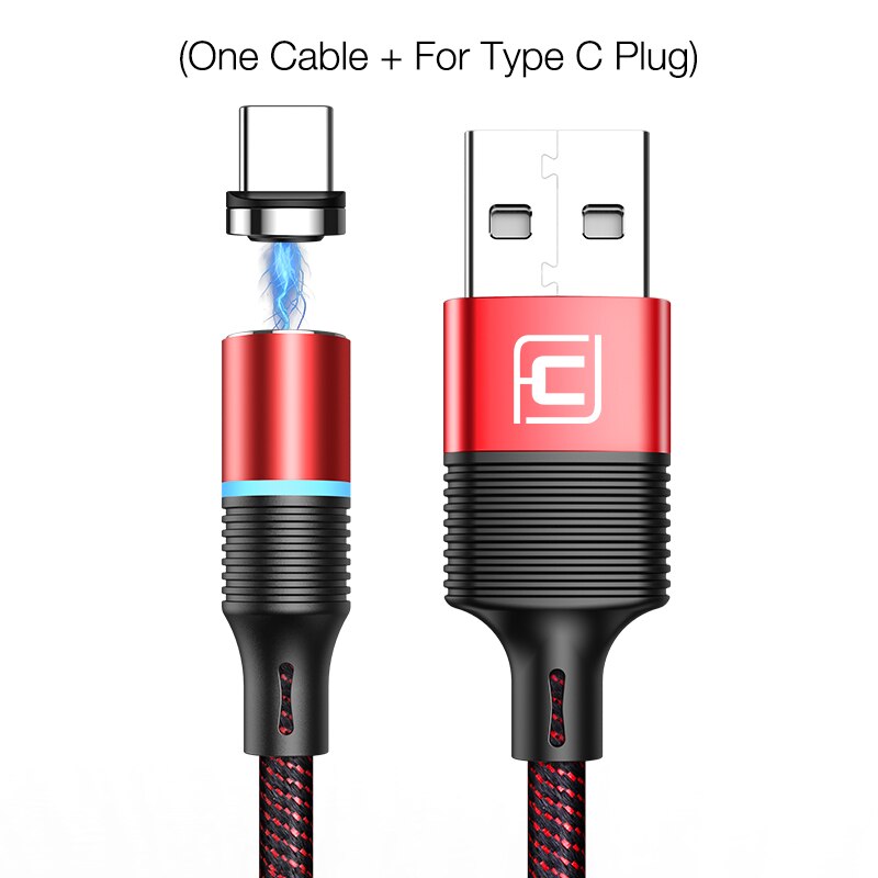 CAFELE QC3.0 LED Magnetic USB Cable for iPhone USB Type C Micro Cable 3A Fast Charging Cables for Huawei Samsung Xiaomi Oneplus: 1.2M Red for Type C