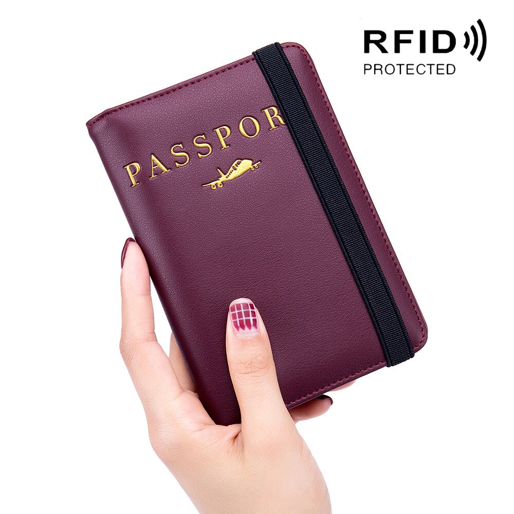 Passeport portefeuille Rfid bloquant en cuir voyage porte-passeport porte-carte couvre pour Document certificat étui unisexe antivol: Wine Red