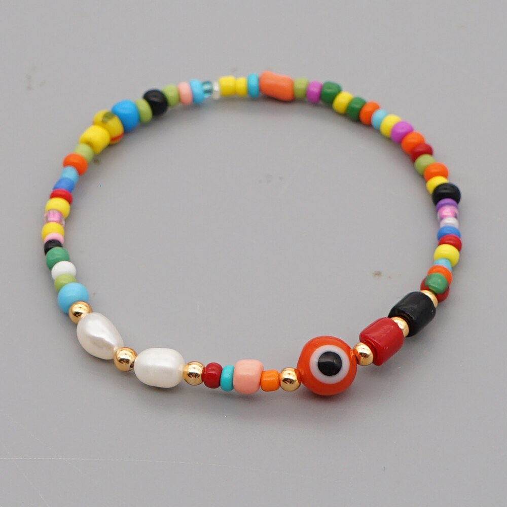 Go2 boho boho armbanden turkse boze oog armbanden sieraden zomer strand parel regenboog zaadkralen sieraden voor meisjes: Zz -b200080b