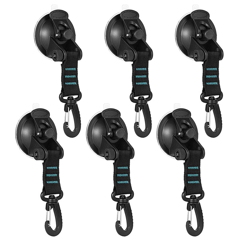6 Pcs Heavy Duty Suction Cup Anchor With Securing Hook Tents Securing Hook For Car Side Awning Boat Camping Tarp: black