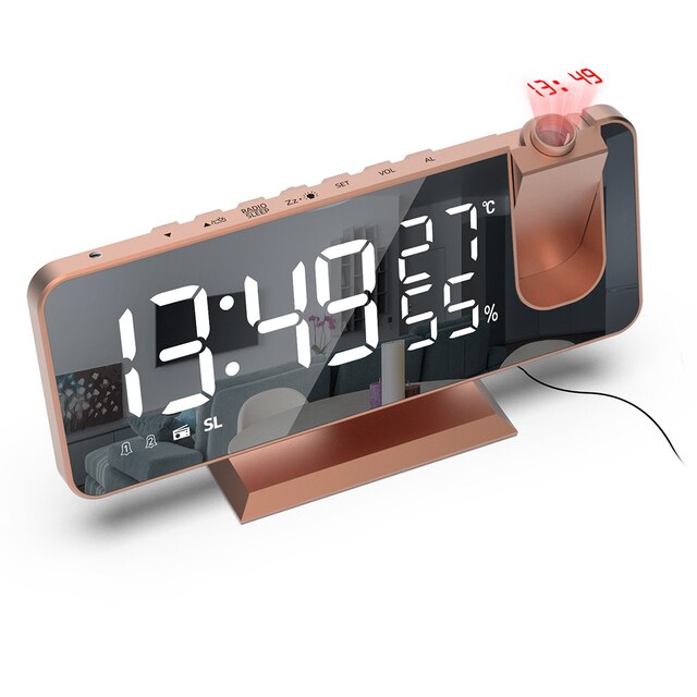 Projection Alarm Clock with LED Digital Table Electronic Alarm Clock with Projection FM Radio Time Projector Bedroom Clock: Pink