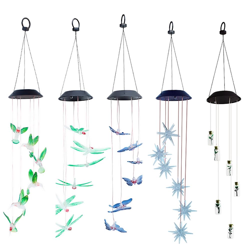 LED à alimentation solaire carillon de vent Transparent colibri vent carillon couleur changeante imperméable fête Patio cour jardin décor