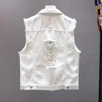 Chaleco vaquero de verano , chaleco de Mujer blanco puro con letras, chaleco de agujeros, chaqueta vaquera salvaje de primavera Para Mujer, chaleco de Para Mujer