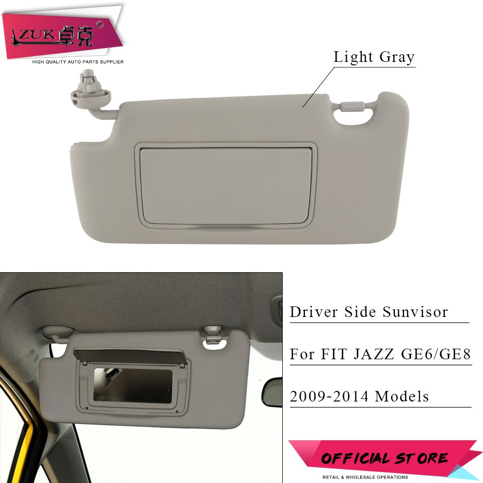ZUK Car Left Driver Side Sunvisor Sunshade Sun Shield Antidazzle Visor For HONDA FIT JAZZ GE6 GE8: Light Gray