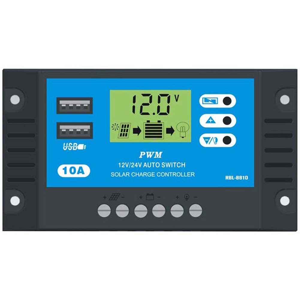 10a 12v 24v auto solar charge controller pwm with lcd dual usb 5v output solar cell panel regulator pv home