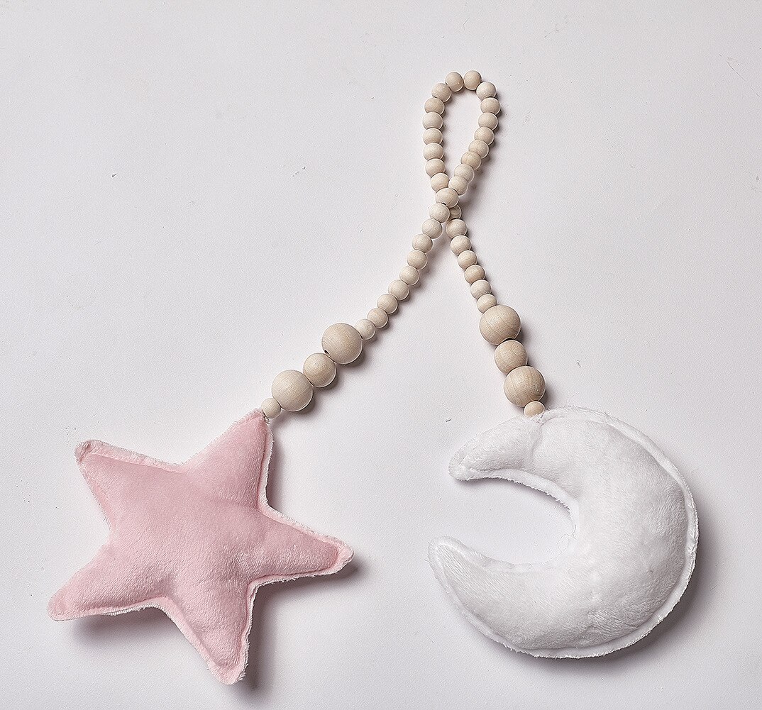 Ornamento nórdico de cuentas de madera para decoración de habitación de niños, doble luna, estrella, tienda de cuna para bebé, colgante, decoración de pared, accesorios de fotografía: 2