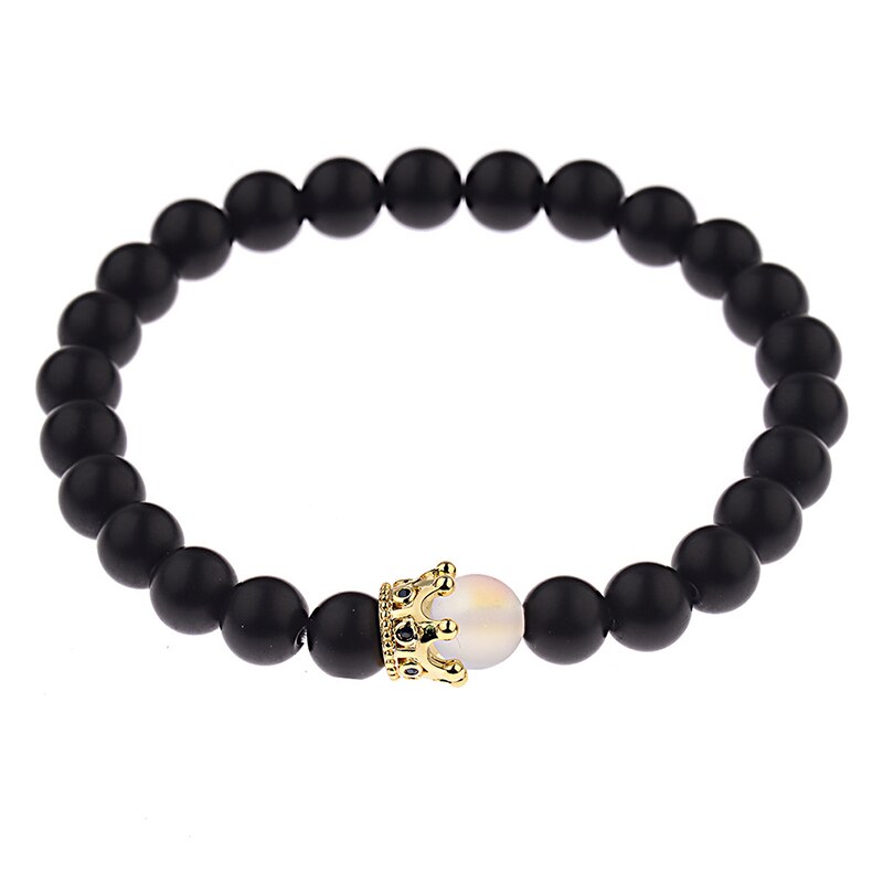 1pc luxo branco moonstone grânulos strand pulseiras com coroa opala frisado opala mão braclet feminino opala pulseira jóias: black