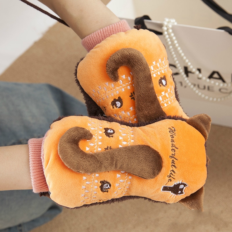 Mooie Carton Staart Vrouwen Mannen Kids Winter Handschoenen Meisjes Outdoor Houden Warm Dikke Katoenen Fitness Handschoenen Voor Studenten
