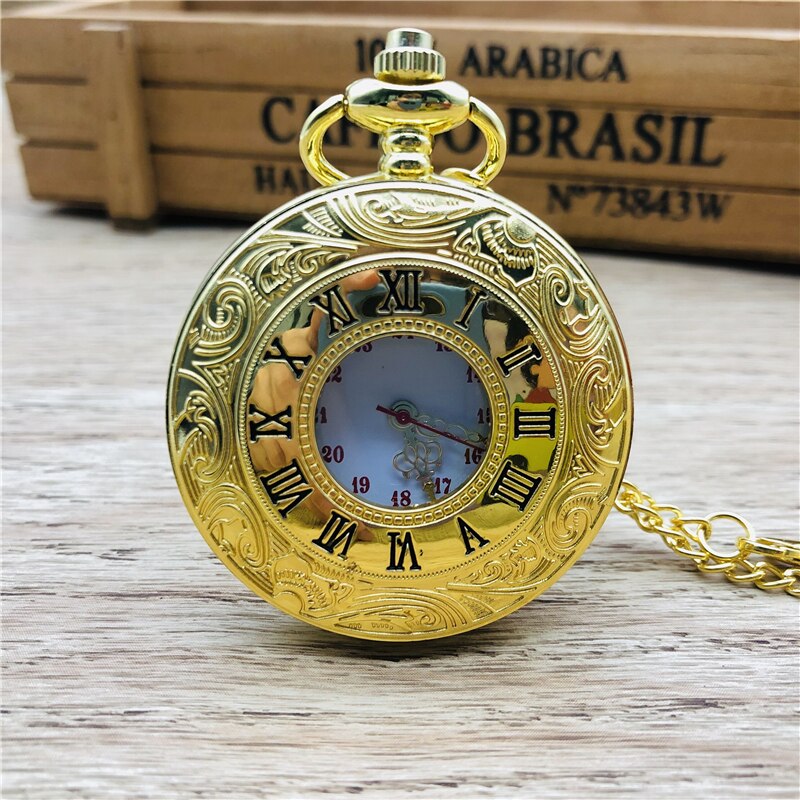 Steampunk Romeinse Cijfers Zakhorloge Mannen Vrouwen Hollow Case Vintage Fob Pocket Horloges Met Hanger Ketting Cep Saati: gold white