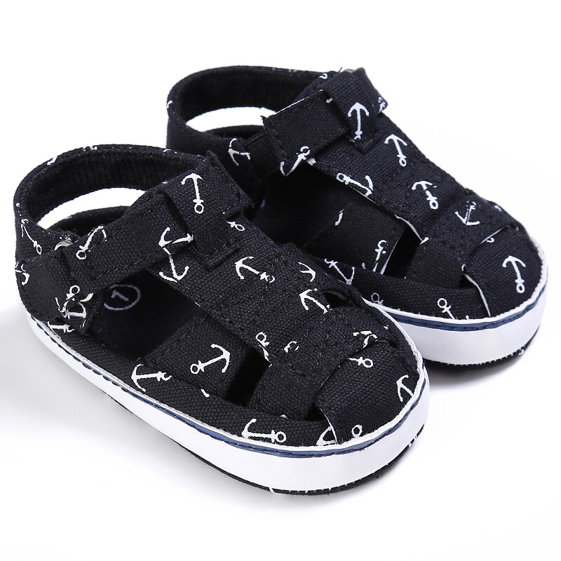 Baby girl boy sandals Shoes print light canves infants Summer Shoes 0 to18 Month Unisex: black / 7-12 Months