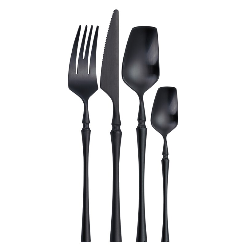 Matte Gold Cutlery Set 4 Pieces Spoons Forks Knives Flatware Cutlery Sets 18/10 Stainless Steel Cutlery Set Golden Tableware Set: black 4pcs