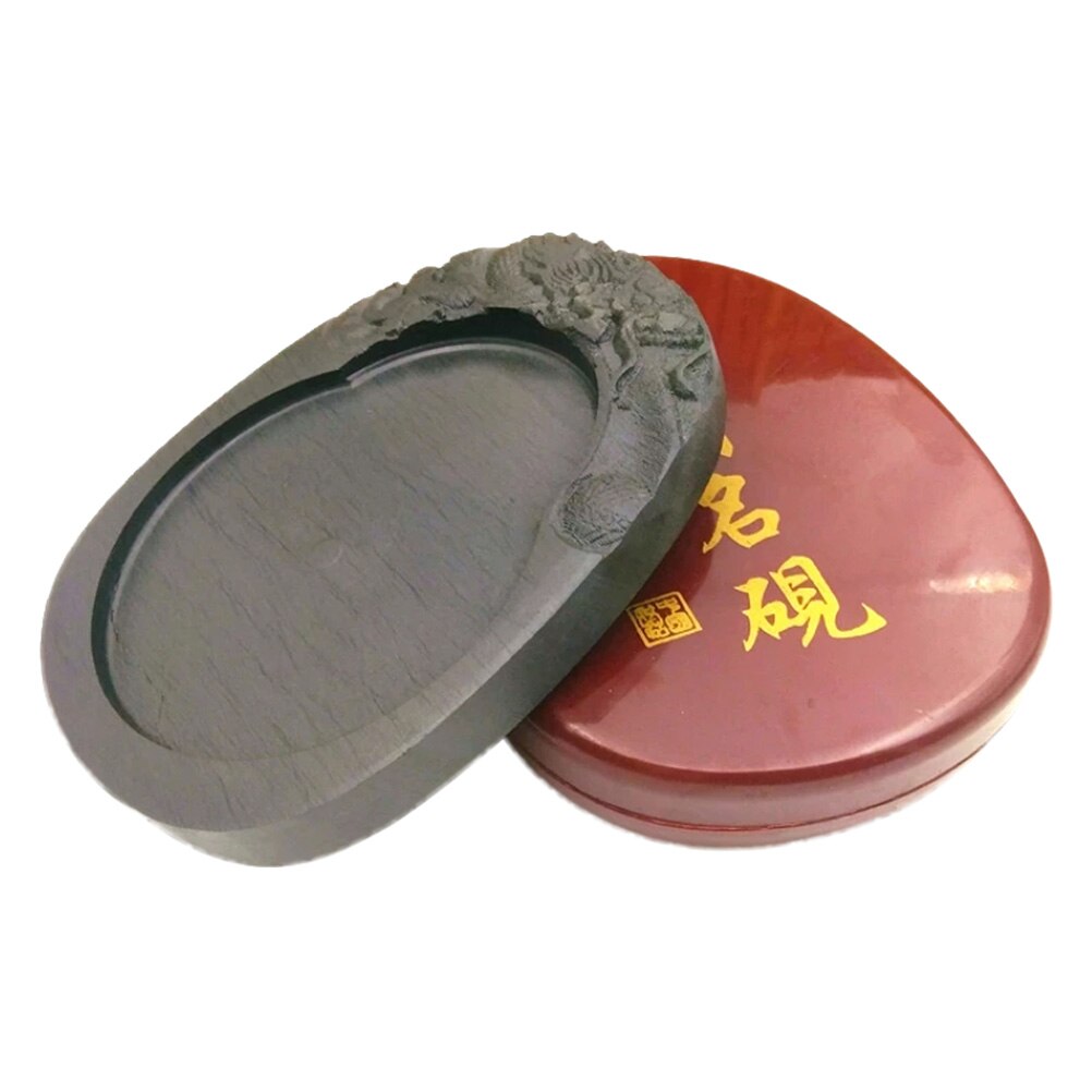 Calligraphy Inkstone with Cover Durable Ink Stone Calligraphy Practice Ink Inkstone