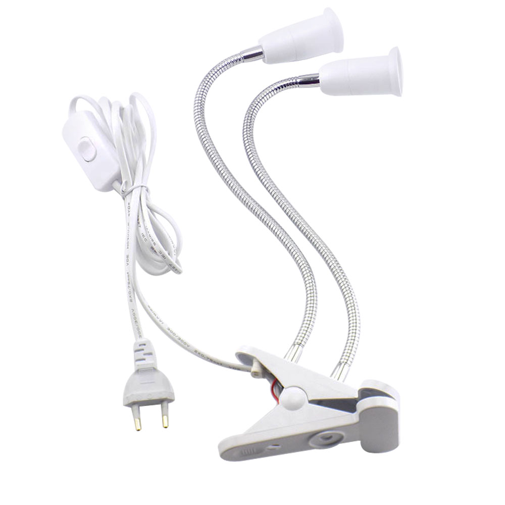 2 head E27 Flexible Lamp base holder Plugs Holder desk Clip socket EU US UK E27 for Book living room night light grow Lights