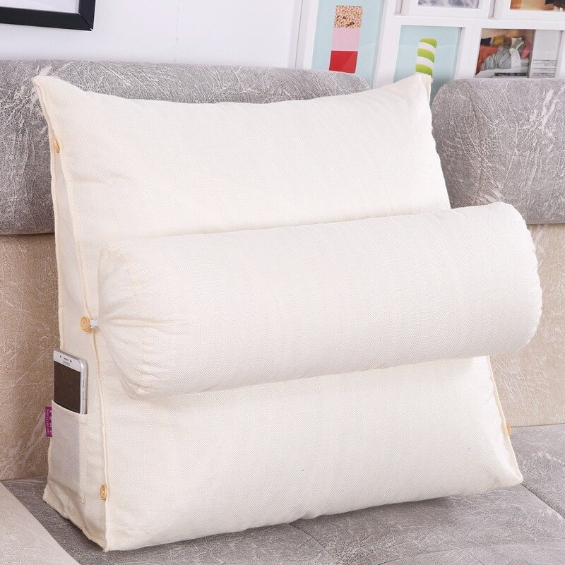 Stereo kileform ryglæn pude justerbar vaskbar bomuld linned sofa talje hynder seng hvile barsel liggestole hynder: Cremet-hvid