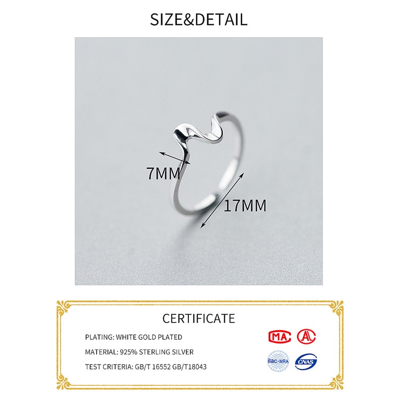 INZATT Echt 925 Sterling Silber Minimalis Welle Einstellbar Ring Punk Edlen Schmuck Für Charme Frauen Party Zubehör