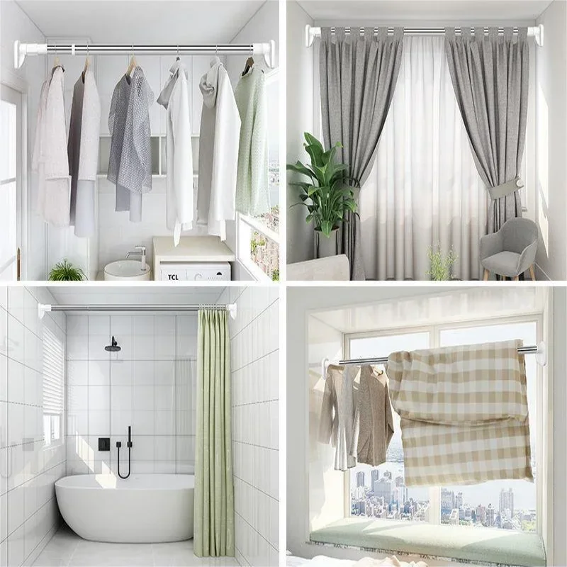 【Adjustable 】The inner rod has a spiral . The length of the white shower curtain rod is controlled by the knob and can be
