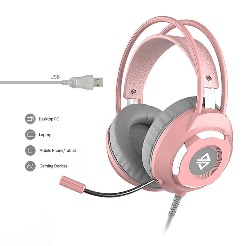 Roze Gaming Headset Ajazz AX120 Over-Ear Hoofdtelefoon Wired Game Koptelefoon Met Microfoon 7.1 Deep Bass Stereo Voor PS4 xbox Pc: Pink USB