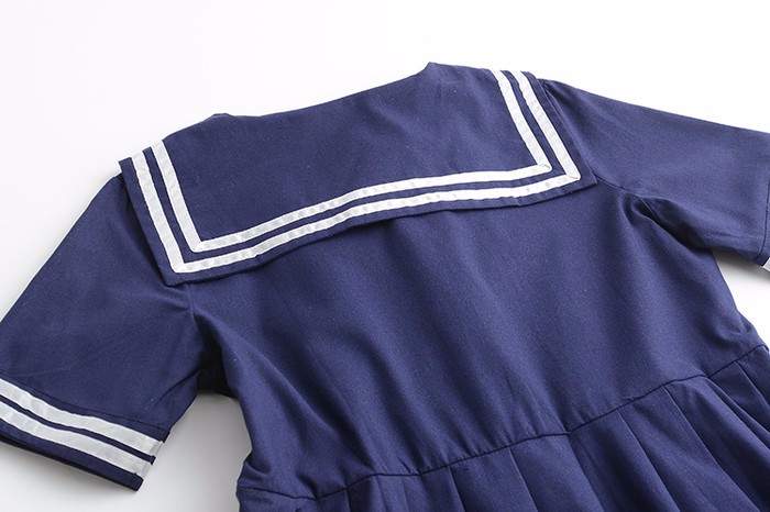 Autumn Summer Women's Dress Female Cotton-Line Sailor Collar College Sweet Striped Pure Girls Dress