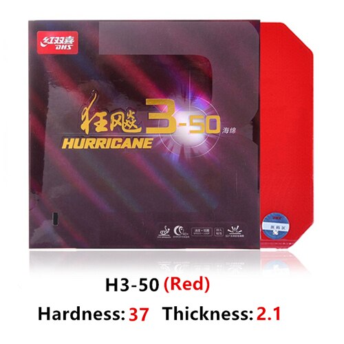 DHS Hurricane 3-50 table tennis rubber original pips-in DHS ping pong sponge: Red H37 T2.1