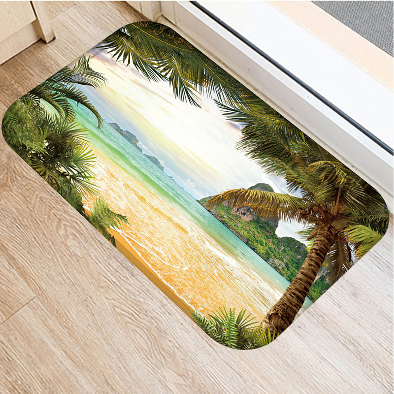 1pcs 40*60cm Sea Beach Scenic Pattern Anti-Slip Suede Carpet Door Mat Doormat Outdoor Kitchen Living Room Floor Mat Rug 48293: 2DD-48293-013