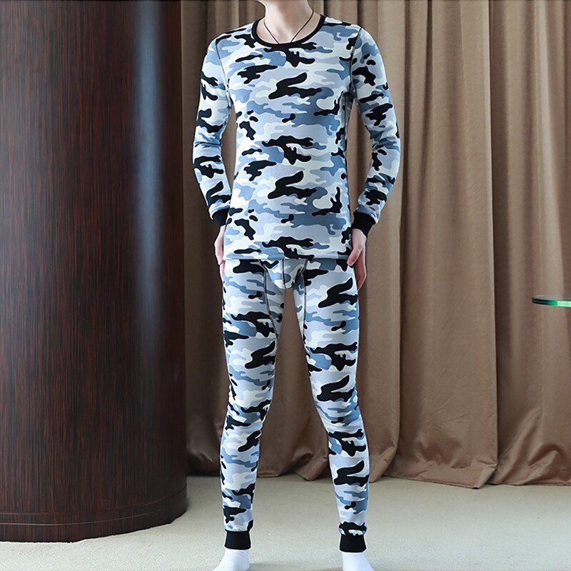 Camouflage suit Men's Thermal Underwear Winter Warm Long johns Winter Thermal Underwear Male Clothing Set: Gray / L