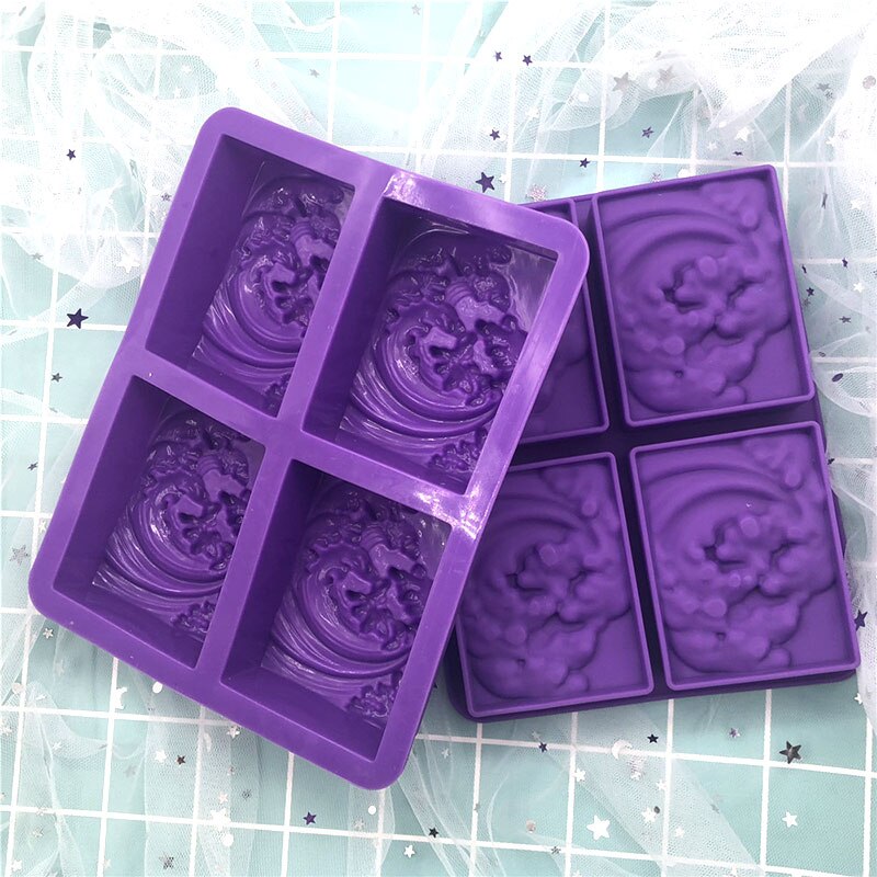 4 Cavity 3D Wave Emboss Aromatherapy Rectangular Soap Molds Silicone Soap Mold For Soaps Making