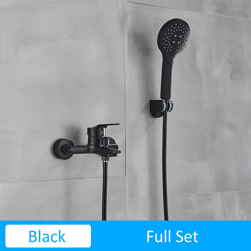 Quyanre Matte Black Bathroom Shower Faucet Bathtub Cold Water Mixer Tap Black Chrome Bathroom Shower Faucet Mixer Taps: Black Full Set