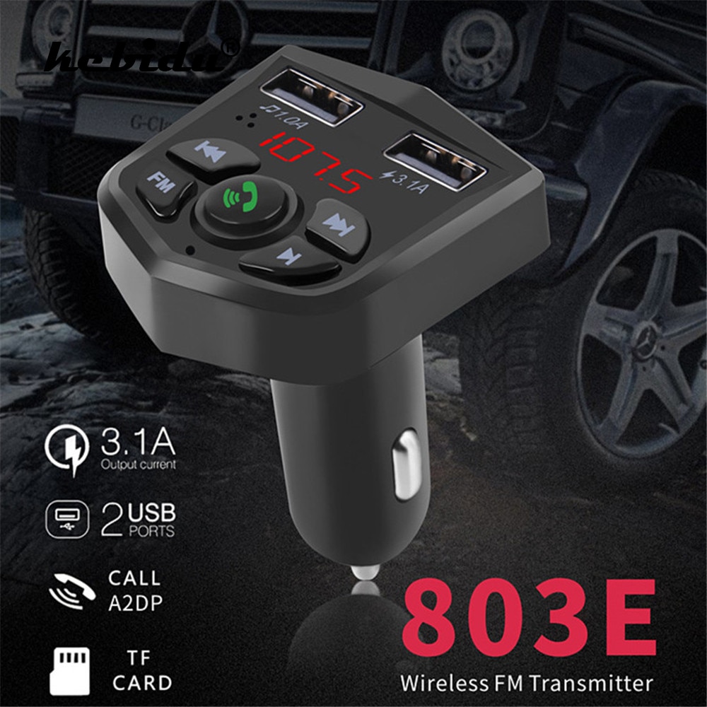 Kebidu 5V 3.1A Autolader Fm-zender Handsfree Draadloze Auto MP3 Speler Usb Aux Car Kit Bluetooth 5.0 Sluit 2 Telefoon Fm Mod