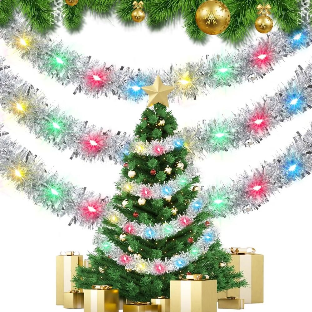 5m/16ft led árvore de natal guirlanda pendurado tira brilho fita de natal com luzes led colorido pendurado guirlandas de ouropel ao ar livre