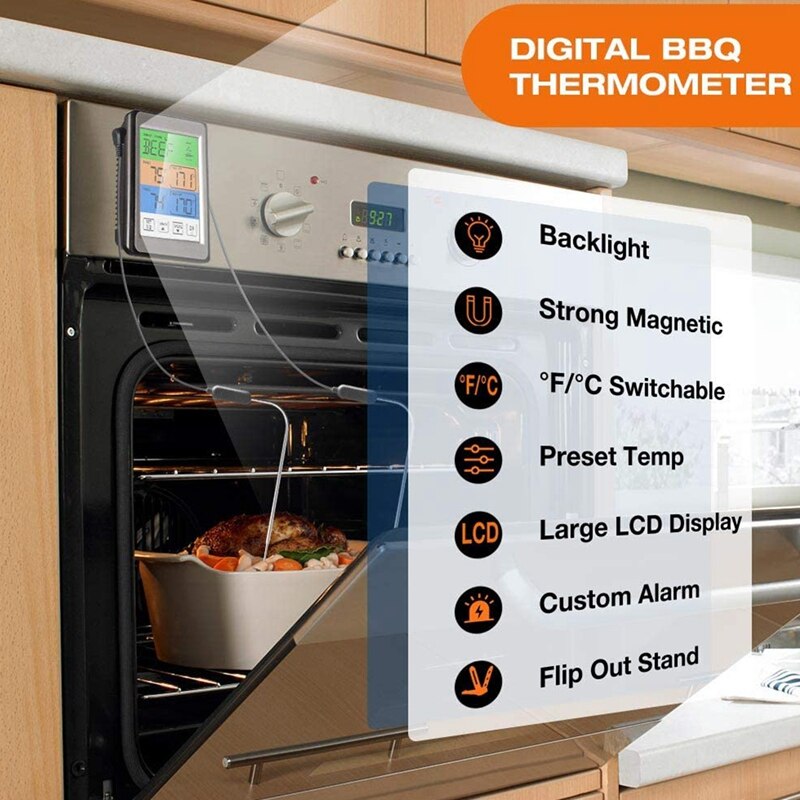 Digital Meat Thermometer, Dual Probe Kitchen Thermometer for Grilling with Food Cooking Thermometer for BBQ Grill