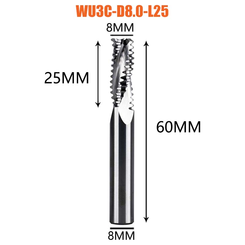 Dreanique, 1 unidad, 3 flautas, fresa de desbaste de alta resistencia de carburo sólido, 4mm-12mm, ranura para carpintería, CNC, grano grueso más rugoso: 24mm