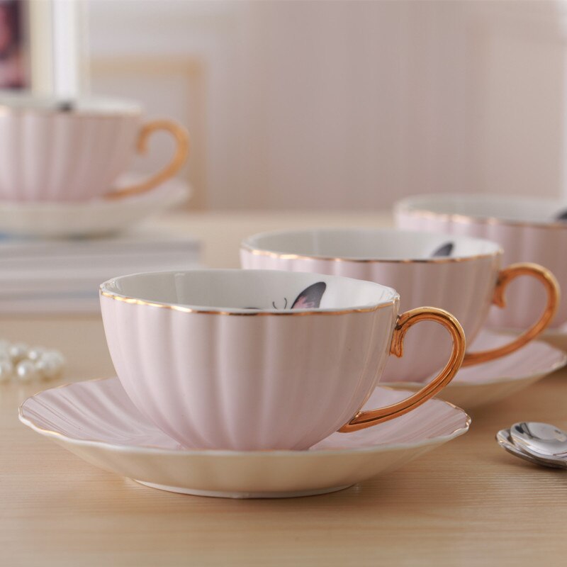 Coffee Mug Pink Cute Porcelain Cup and Saucer Ceramics Simple Tea Modern Water Cups Best: Purple with pattern