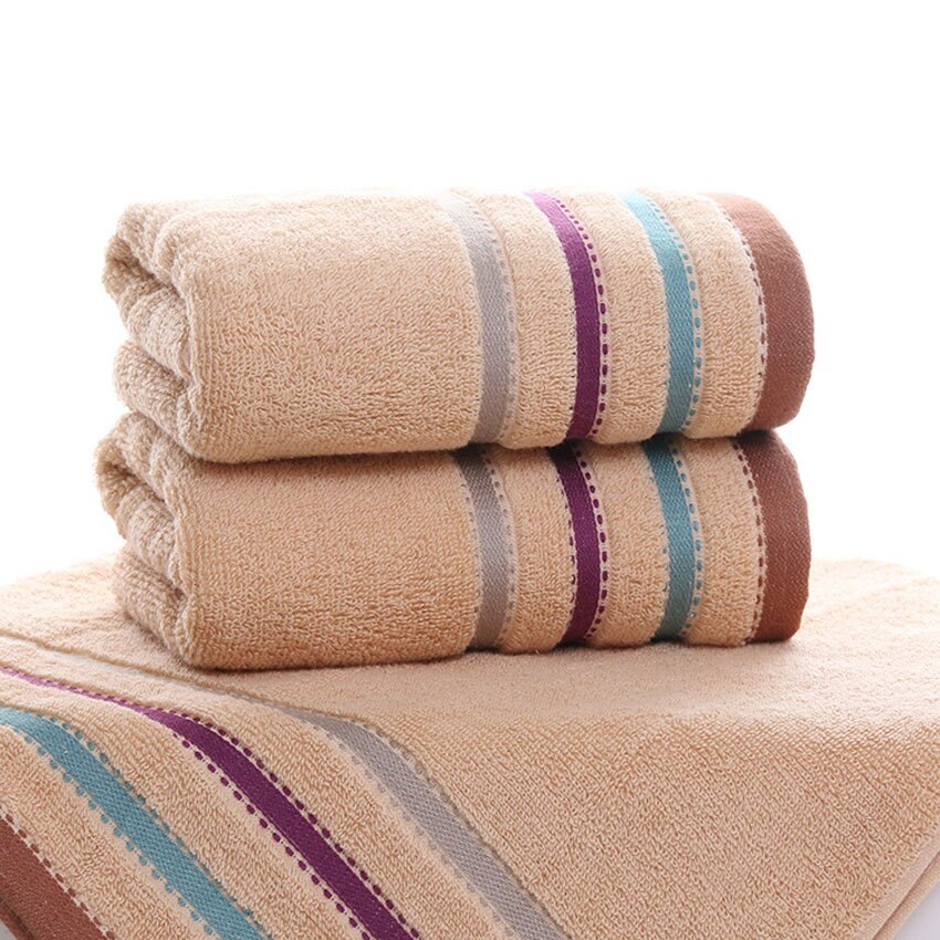 Streep Handdoek Set Soft Beauty Gezicht Spa Handdoek 100% Katoen Badhanddoek Grote Handdoek Thuis Badkamer Voor Volwassenen Kids 3 kleuren serviette De Bain: Coffee / 3pcs Towel Set