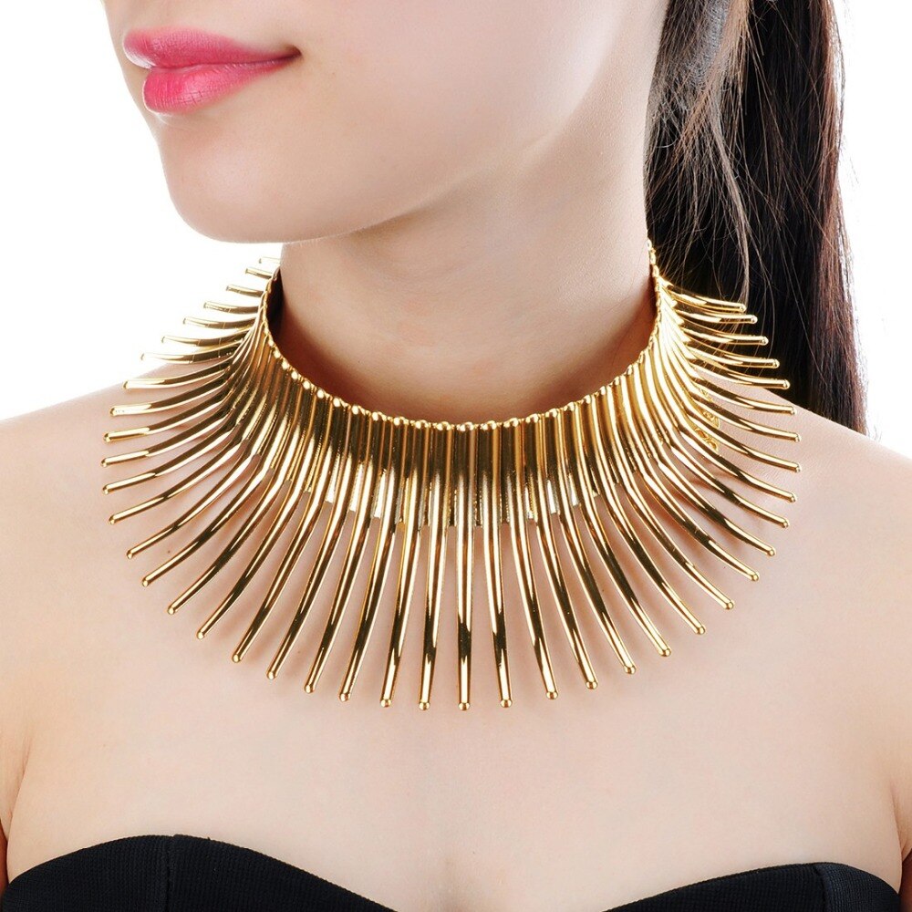 JEROLLIN Unieke Sieraden Zilver & Goud Kleur Sparkling Chunky Choker Collares Toques Bib Afrikaanse Fringe Ketting voor Vrouwen