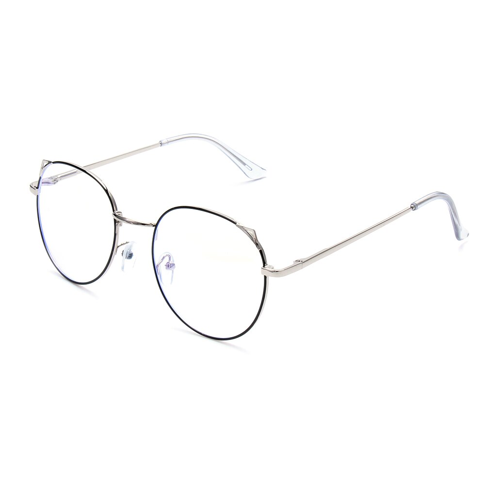 Klassiske computerspil briller anti blå lyse briller runde cirkel retro  uv400 metal briller stel til vandreture: Sølv sort ramme
