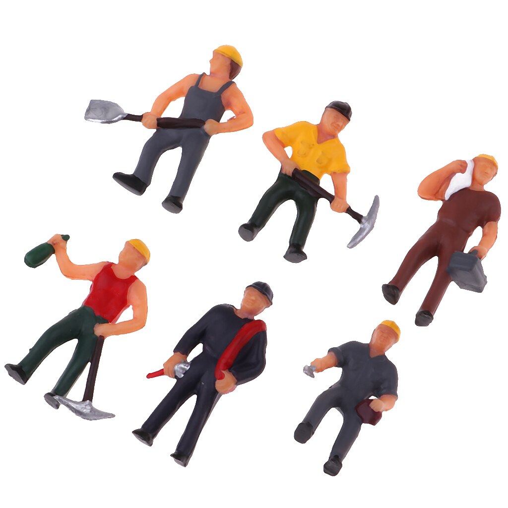 6pcs Miniature Painted Figure 1:87 Architectural Human Model Plastic Workers Peoples