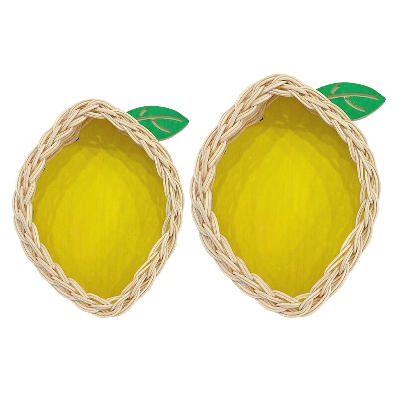 Hand Geweven Rotan Opslag Mand Avocado Citroen Patroon Plaat Lade Organizer Voor Fruit Brood Snacks Sleutels Portemonnee: B