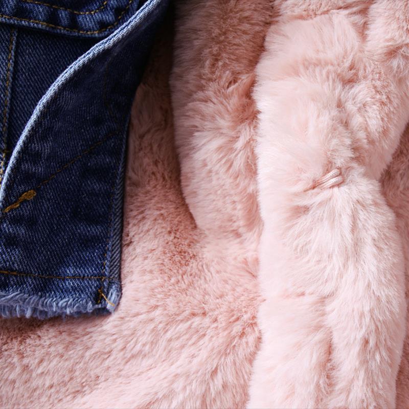 Babyinstar Cute Thicken Plush Patchwork Denim Jacket 2-6Y Baby Girl Winter Coat Kids Winter Jacket Baby Girl Coat Toddler