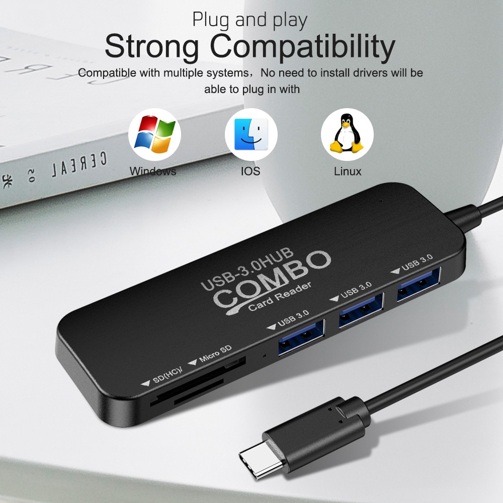 Mini USBC HUB Typ C Zu Multi USB 3,0 TF/SD Kartenleser Micro Ladung Schnell Speed Splitter Adapter für MacBook Pro/Air iMac Samsung Huawei P30 MateBook Xiaomi Laptop Rollenmaschinenlinie Typc HUB Dock