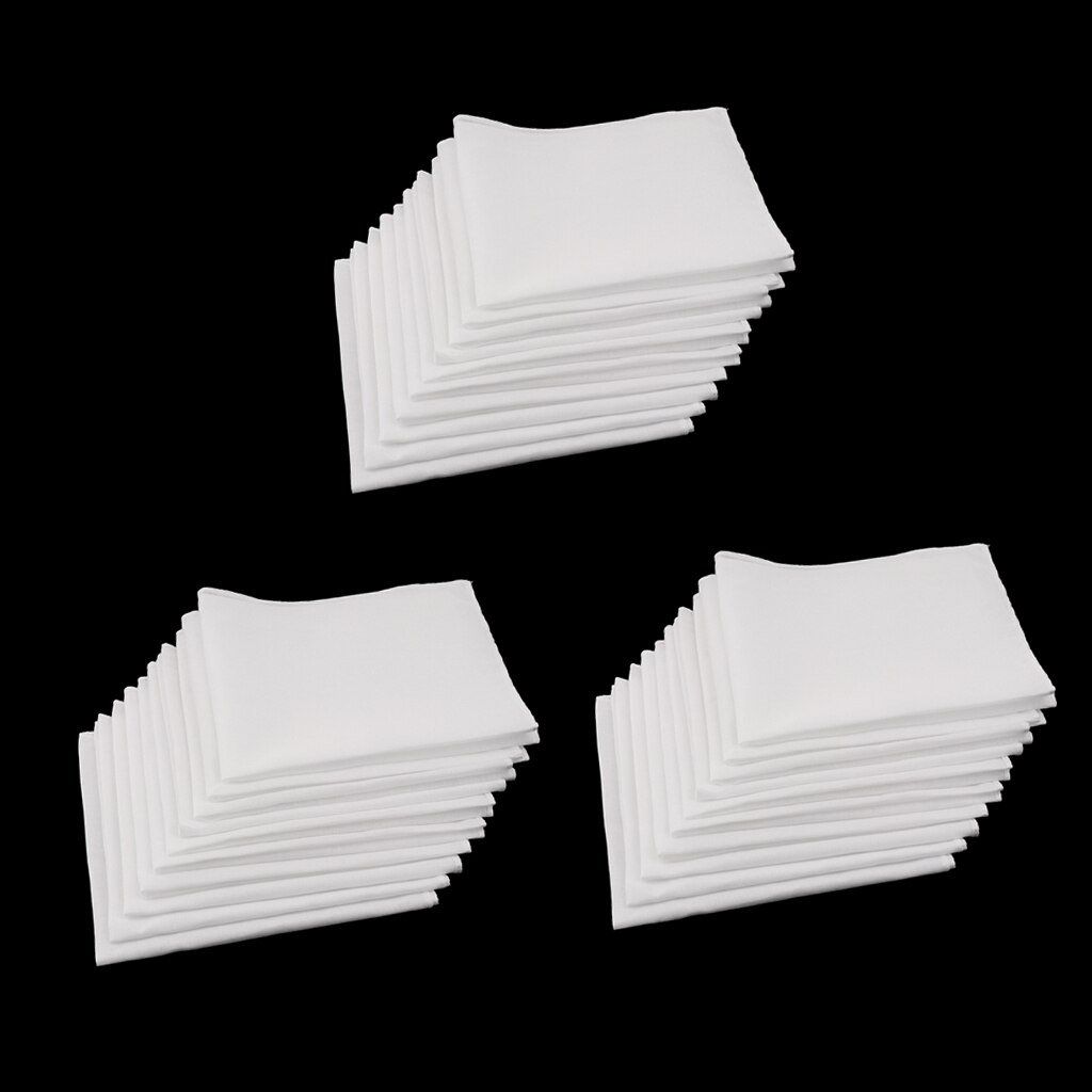 30x Katoen Zakdoeken Mannen Vrouwen Wit Wasbare Pocket Plein Hanky Hankie