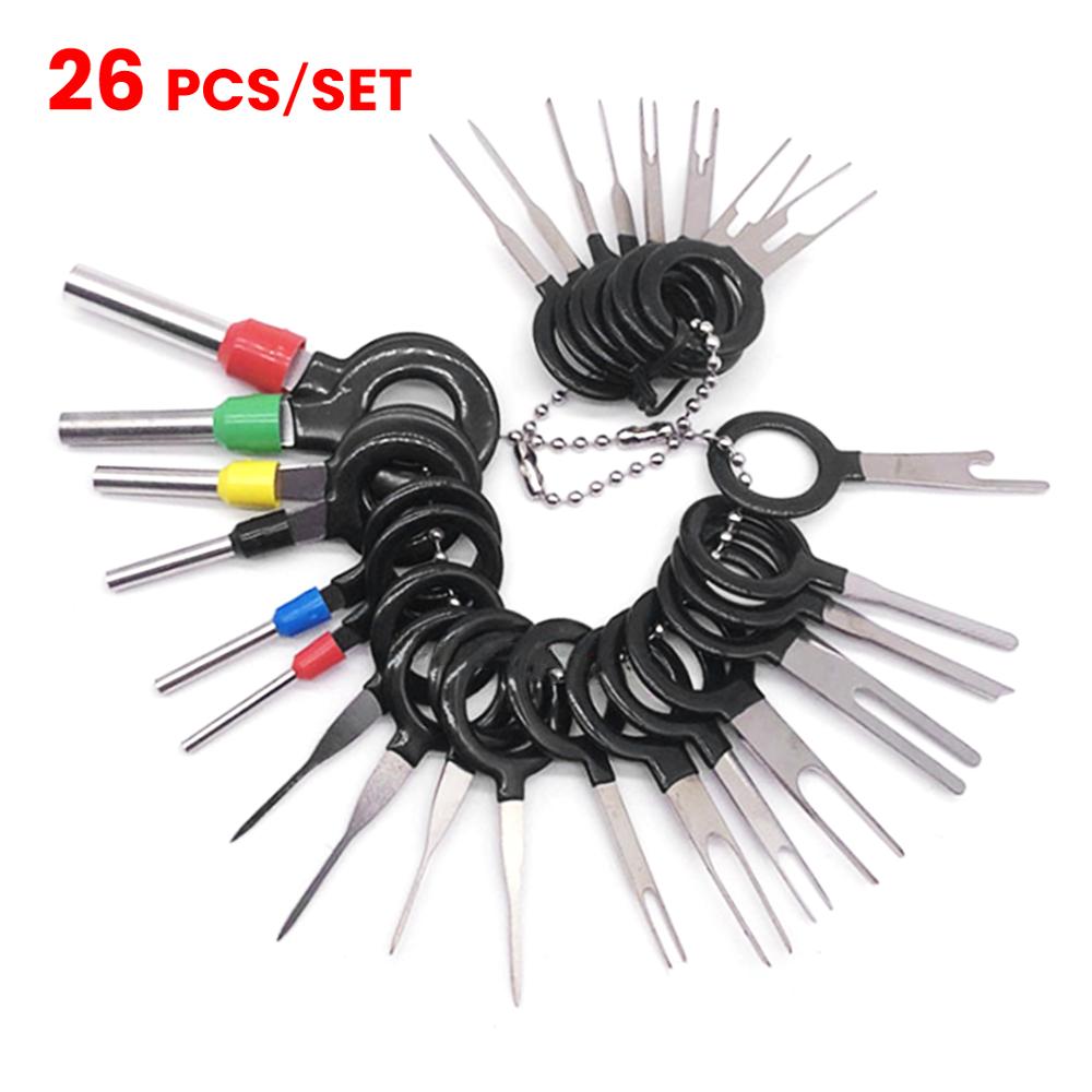 26Stck Auto Terminal Entfernung Bausatz Verdrahtung crimpen Stecker Stift Auszieher Abzieher Terminal Reparatur Werkzeug