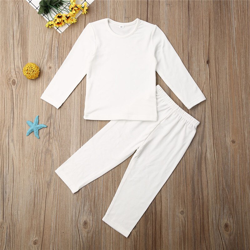 1-5T Toddler Baby Kid Girl Boy Cotton Clothes Set Plain Solid Color Pajamas Set Sleepwear Nightwear Boy Home Wear Outfit: White / 2T