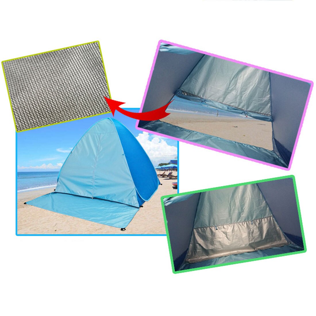 Sombrilla de playa para jardín al aire libre de 200x165x130cm carpa plegable fácil de instalar refugio solar con puertas-verde/azul