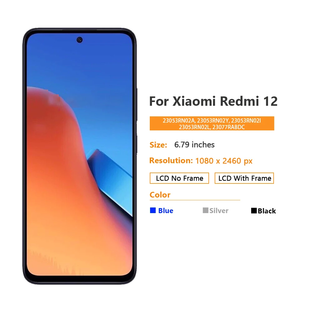 6.79" AMOLED For Xiaomi Redmi 12 LCD Display Touch Screen With Frame Digitizer Assembly 23053RN02A 23053RN02Y Screen