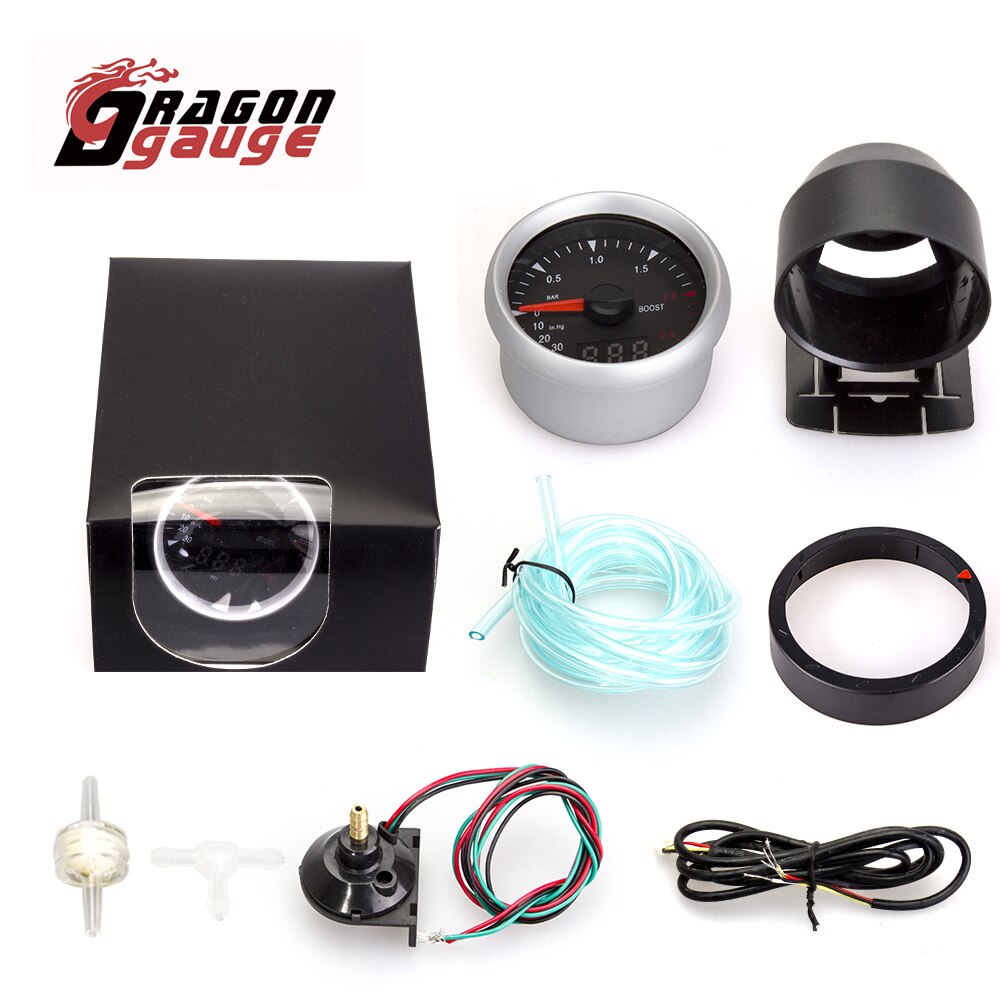 DRAGON GAUGE 60mm Boost Gauge Vacuum Gauge PSI/BAR/In.Hg Digital Pointer Dual Display With Boost Sensor and Gauge Rack