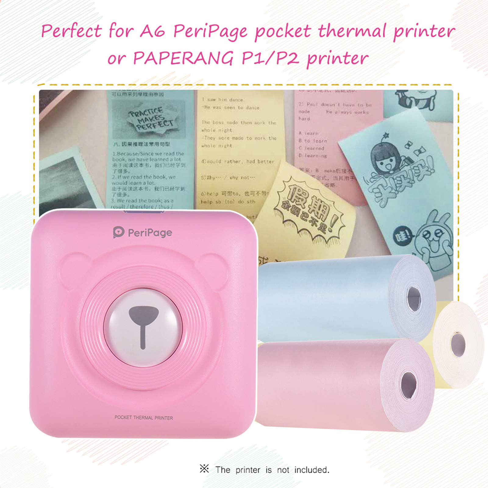 Aibecy 3 Rolls Color Thermal Paper Roll 57*30mm Bill Receipt Photo Paper Clear Printing for PeriPage A6 Pocket Thermal Printer