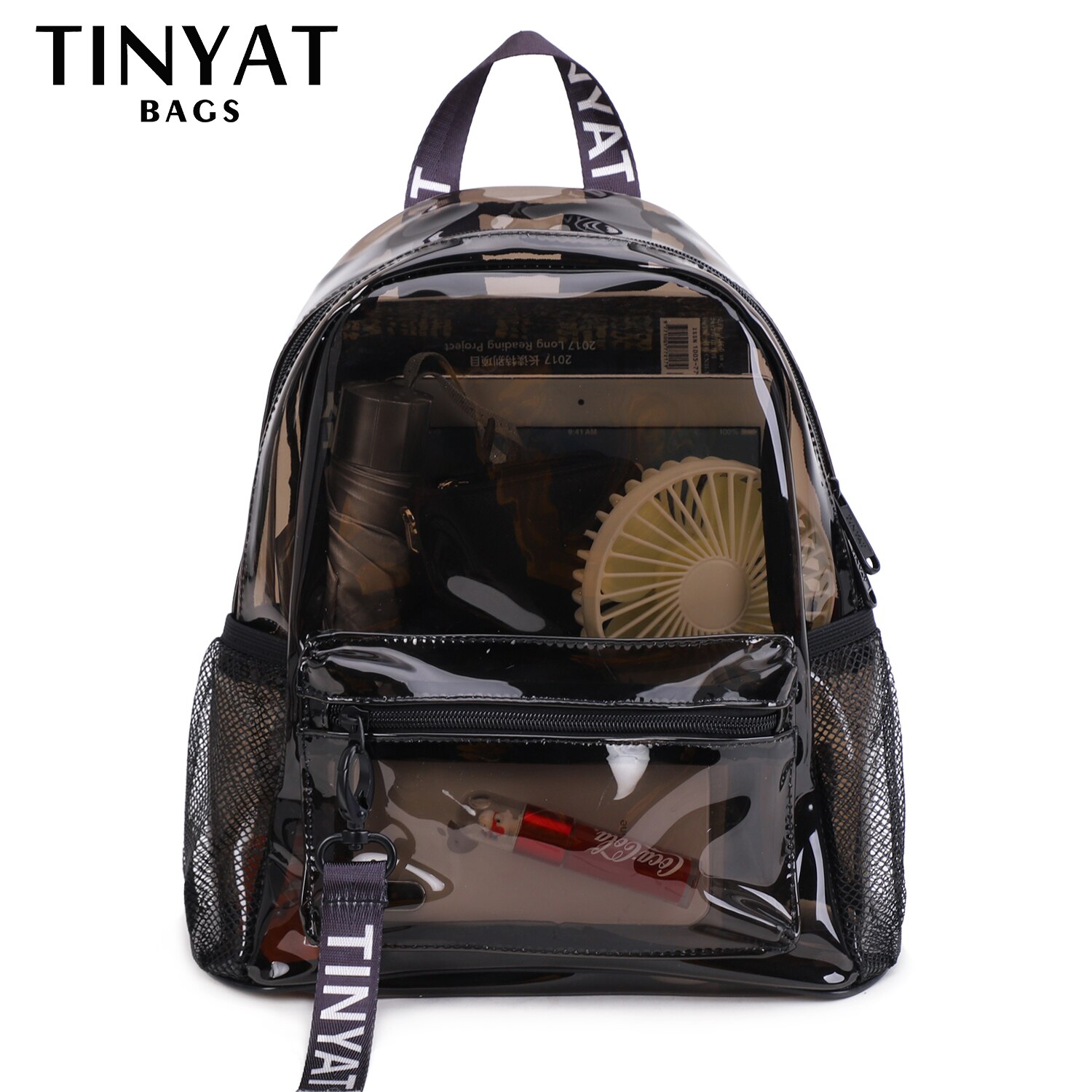 TINTAT-Mochila de PVC transparente para mujer, morral escolar de viaje, bolsa para niñas
