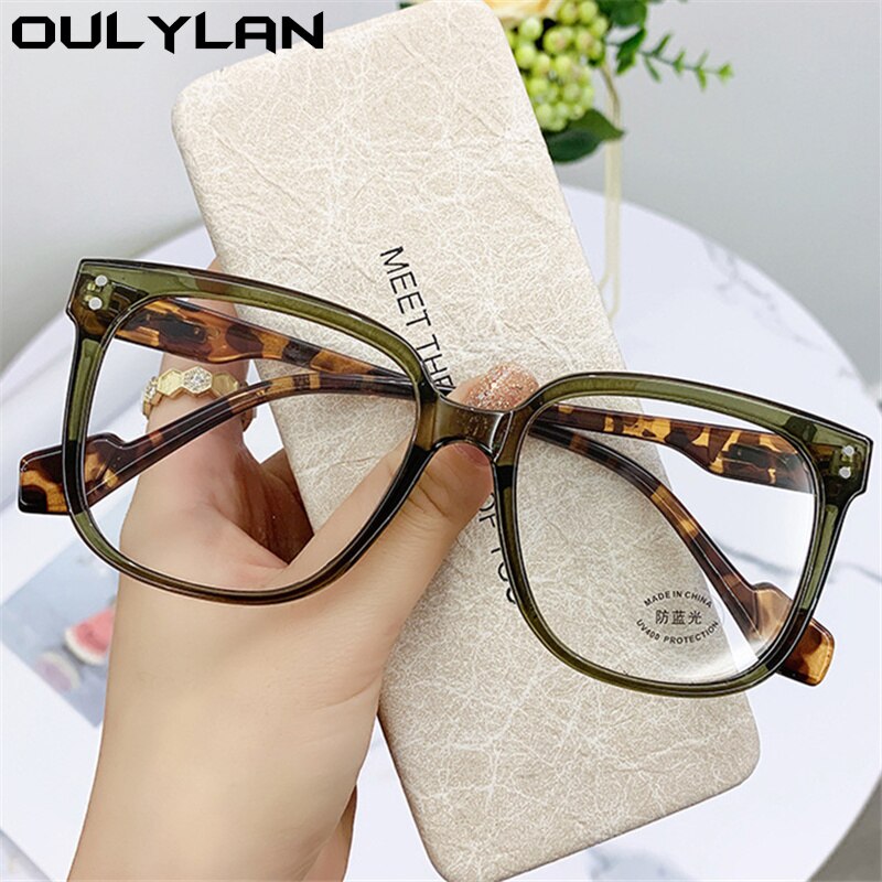 Oulylan Anti Blue Light Glasses Frame Women Men Oversized Square Eyeglasses Frames Computer Transparent Prescription Spectacles