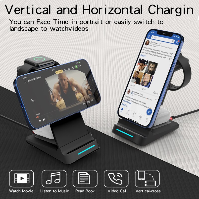 KEPHE-cargador inalámbrico magnético 3 en 1, cargador para iPhone 13, 12 Pro Max, Apple Watch 3, 6, 7, SE, Airpods Pro 2 y 3